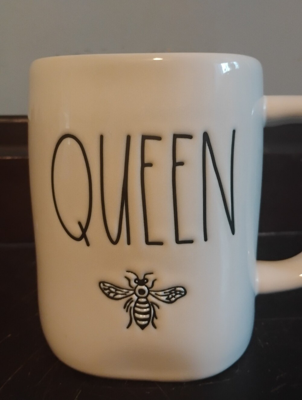 Rae Dunn White 'QUEEN' Ceramic Mug with Bee Motif